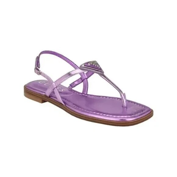 GUESS Rainey Logo T Strap Flat Sandals Dark Pink Purple Size 11 $100 - Picture 1 of 4